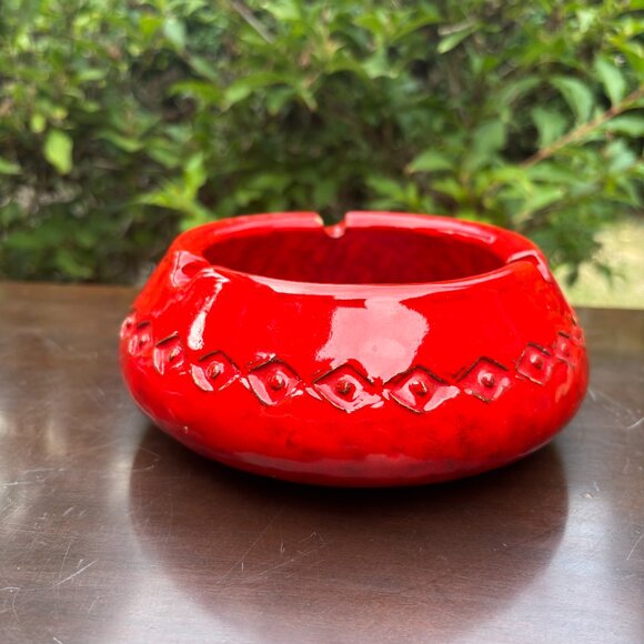 Vintage Bitossi Red Glazed Ceramic Ashtray Italian Mid Century Modern Pottery - Picture 4 of 14